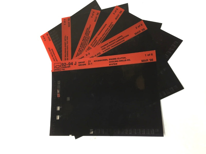 1992-1996 Chevrolet Cavalier "J" Parts Microfiche Catalog Slides
