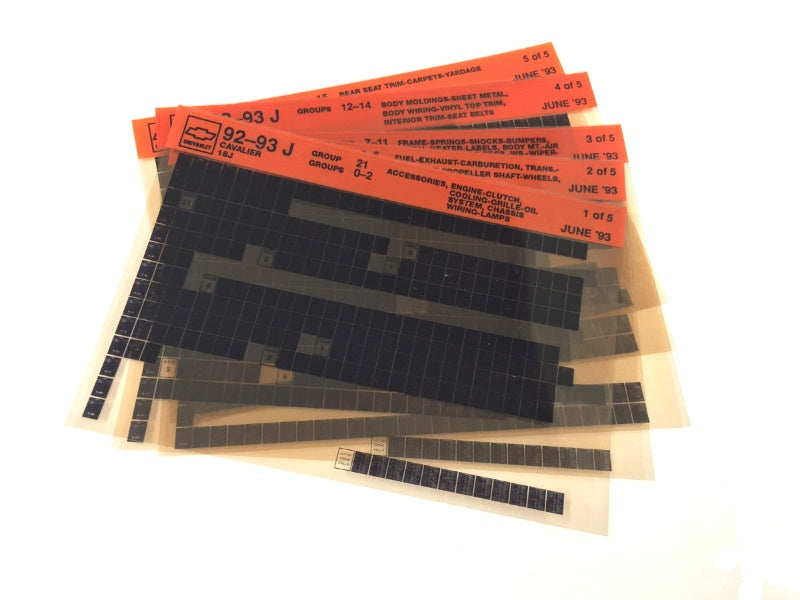 1992-1996 Chevrolet Cavalier "J" Parts Microfiche Catalog Slides