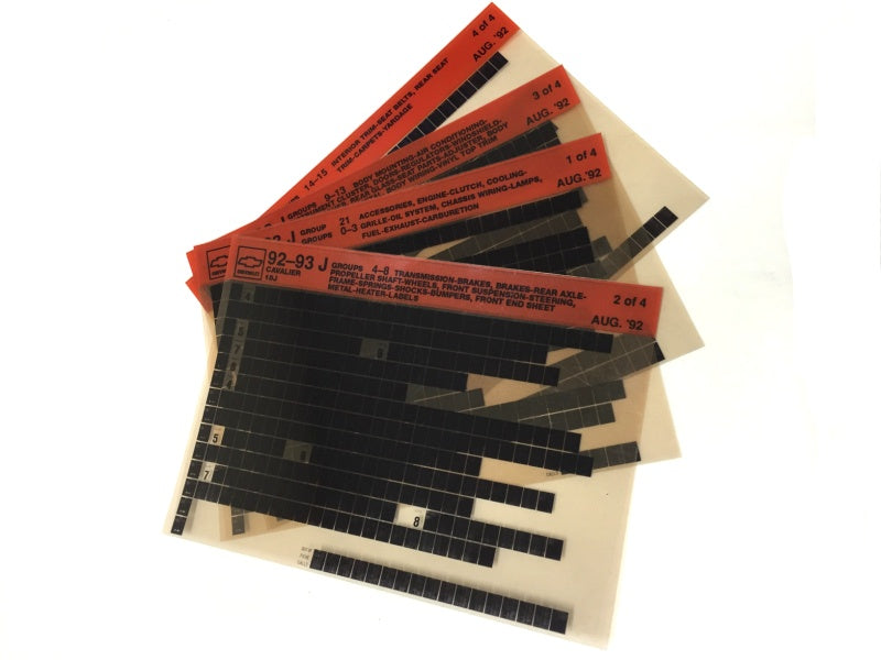 1992-1996 Chevrolet Cavalier "J" Parts Microfiche Catalog Slides