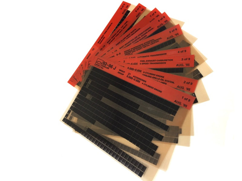1992-1996 Chevrolet Cavalier "J" Parts Microfiche Catalog Slides