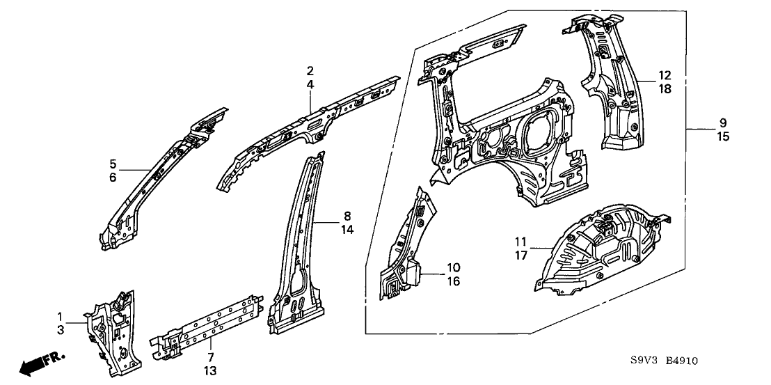 Honda New 2003-2008 Fits Honda Pilot Pillar Set, L. FR. (Upper) (Inner), Part # 04676-S9V-A02ZZ