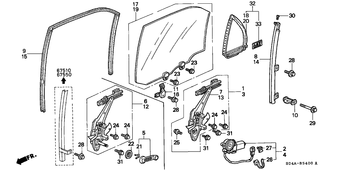 Honda New 1996-2000 Fits Honda Civic Regulator, Left Rear Door Power, Part # 72751-S04-J02