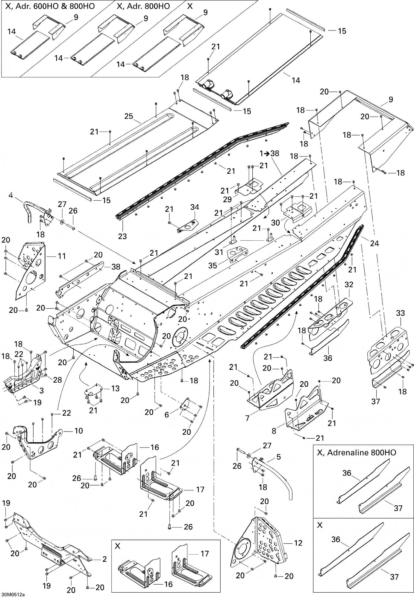 Fits 2003-2006 Ski-Doo Summit 600 HO / Summit 600 HO SDI, Adrenaline Models Rear Cap Adrenaline With Track 144", OEM Part # 518323803