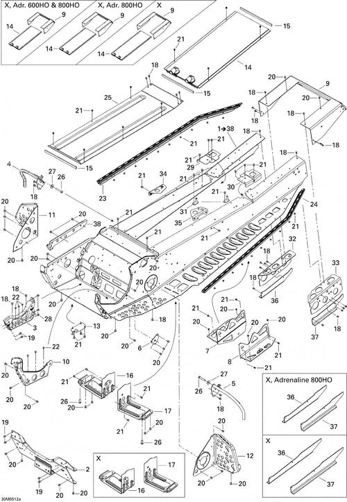 Fits 2004-2007 Ski-Doo Summit 600 HO / Summit 800 HO Models LH Corner, 159" Track 159", OEM Part # 518324190