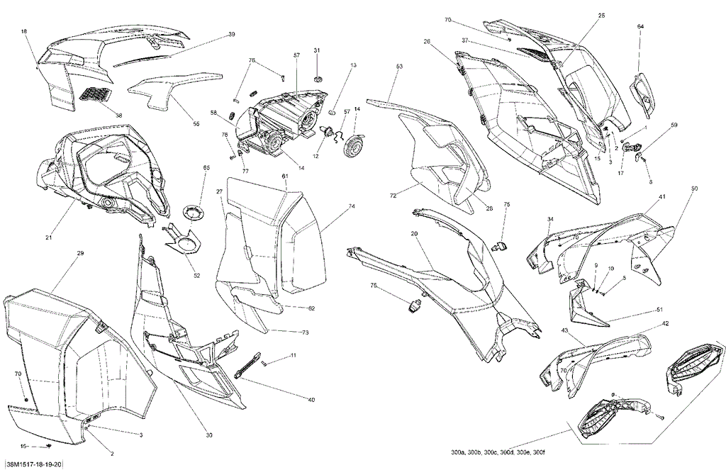 Ski-Doo - OEM schematic diagram - Part # 2572-517304898 - 09- Hood _38M1518 | 09- Hood _38M1517 | 09- Hood _38M1519 | 09- Hood, Windshield And Console _38M1415 | 09- Hood, Windshield And Console | 09- Hood, Windshield And Console TNT | 09- Hood, Windshield And Console X | 09- Hood - Ref # 27, 142, 139, 63, 19