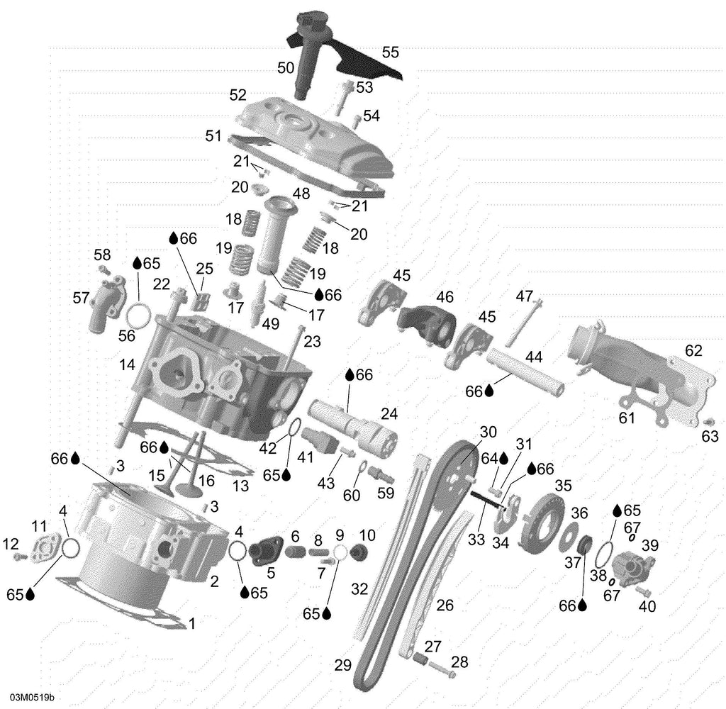 Fits 2003-2006 Ski-Doo Expedition 4-TEC / Expedition V-1000 Models Cylinder Ass’y Includes 2 To 3, OEM Part # 420923948