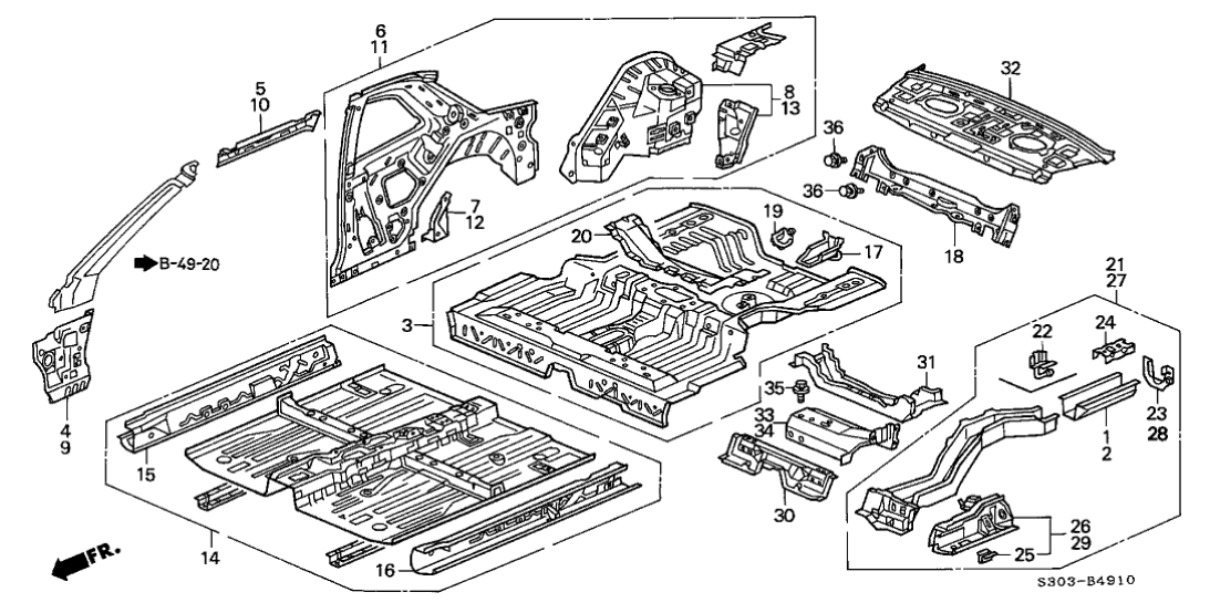 Honda New 1997-2001 Fits Honda Prelude Right Rear Inside Panel, Part # 64300-S30-A00ZZ