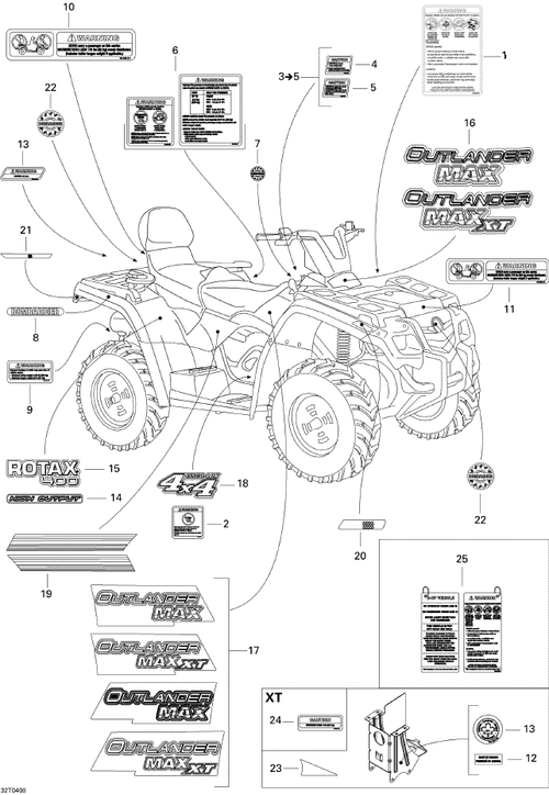 Fits 2004-2006 Can-Am Outlander MAX 400 / Outlander MAX 400 STD 4 X 4 RH Decal, OEM Part # 704901022