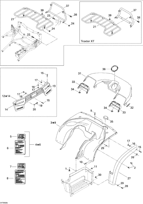 Fits 2005 Can-Am Traxter 5 Speed / Traxter CVT (500, 650, 650 XT) / Traxter XT Warning Decal, Tire Pressure, OEM Part # 704900918