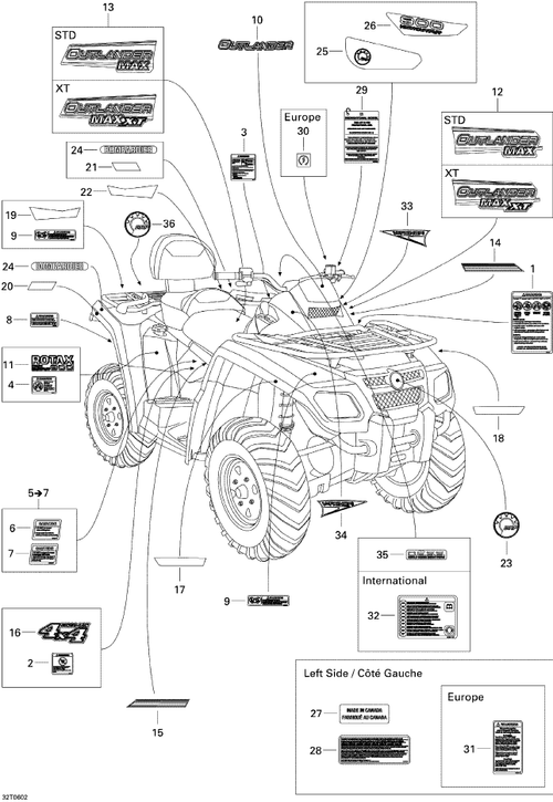 Fits 2006 Can-Am Outlander MAX 650 XT 4 X 4 / Outlander MAX 800 XT 4 X 4 LH Decal, OEM Part # 704901056