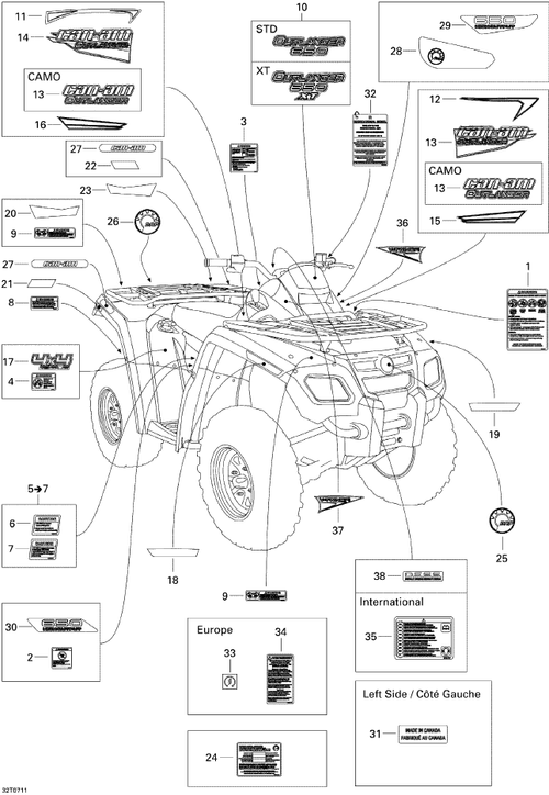 Fits 2007-2008 Can-Am Outlander 650 STD / Outlander 650 STD 4 X 4 Console 650 Decal, OEM Part # 704901229