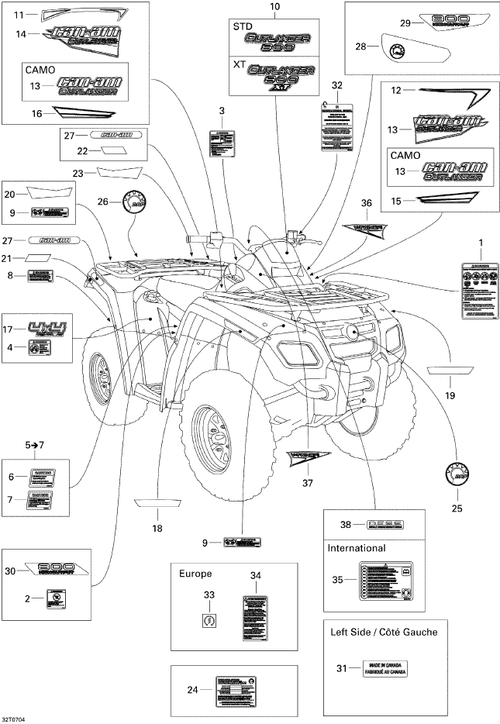 Fits 2007-2008 Can-Am Outlander 800 STD / Outlander 800 STD 4 X 4 Console 800 Decal, OEM Part # 704901228