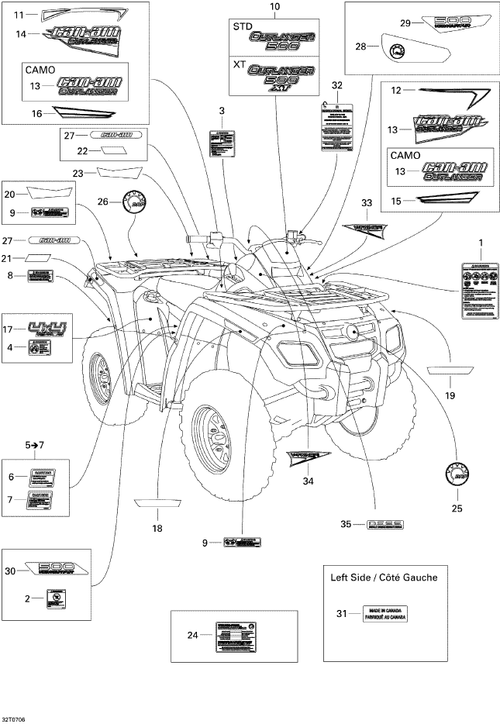 Fits 2007-2008 Can-Am Outlander 500 STD / Outlander 500 STD 4 X 4 Console 500 Decal, OEM Part # 704901230