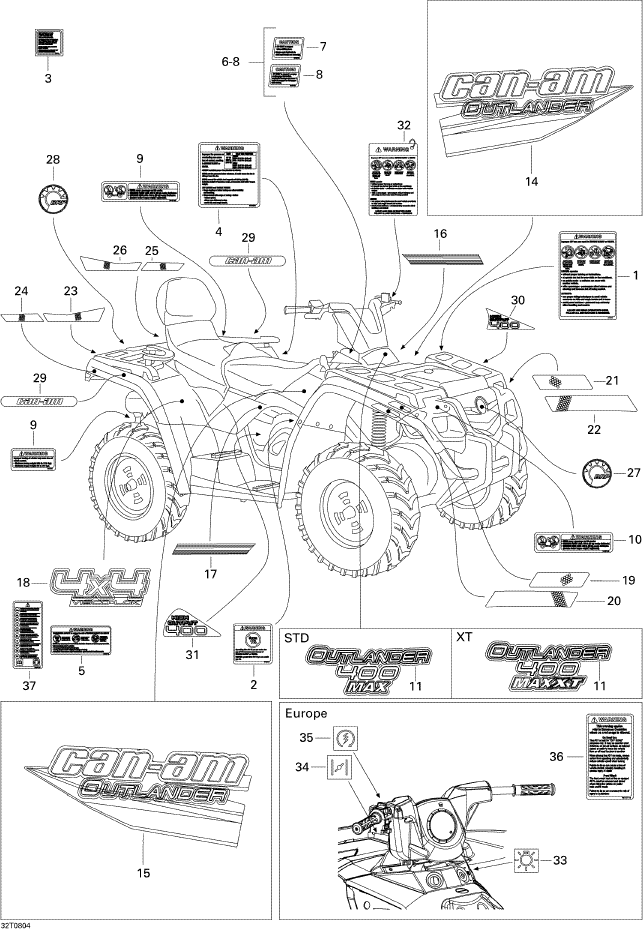 Fits 2007-2008 Can-Am Atvs LH Rear Lateral Decal, OEM Part # 704901226