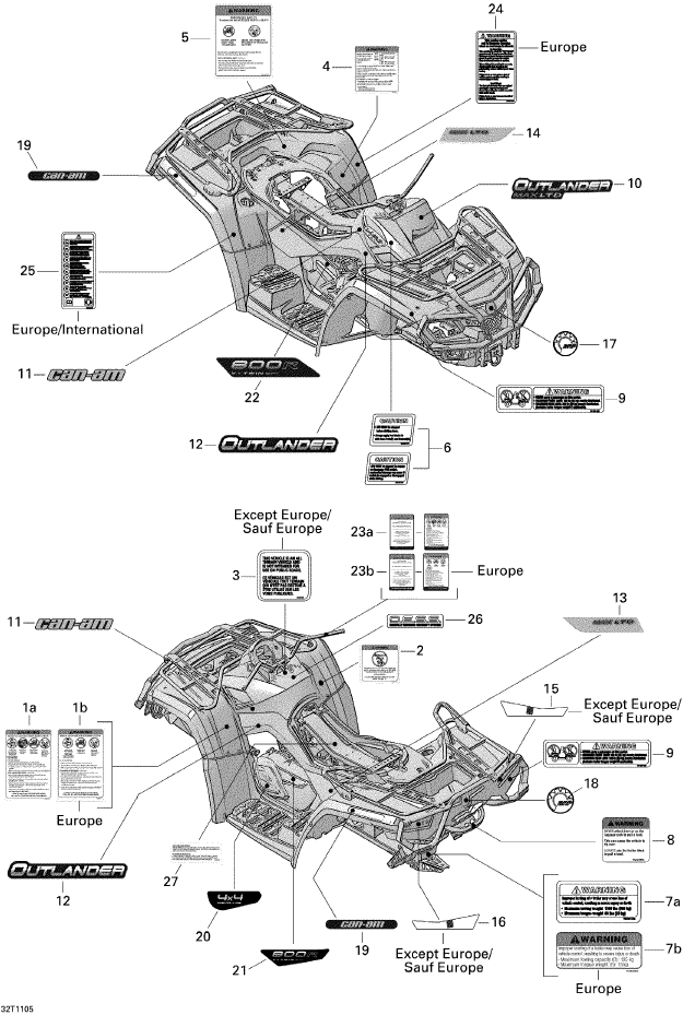 Fits 2011 Can-Am Outlander Max 800R EFI Ltd RH Side Decal, Max Ltd, OEM Part # 704902457