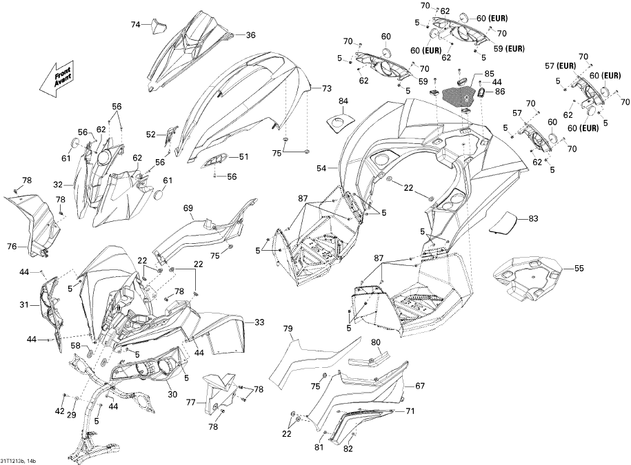 Fits 2006-2015 Ski-Doo Snowmobiles Panel_Body RH B-190, OEM Part # 705002949