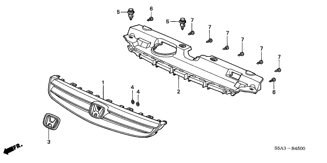 Honda New 2001-2003 Fits Honda Civic Front Grille Cover, Part # 71122-S5A-003