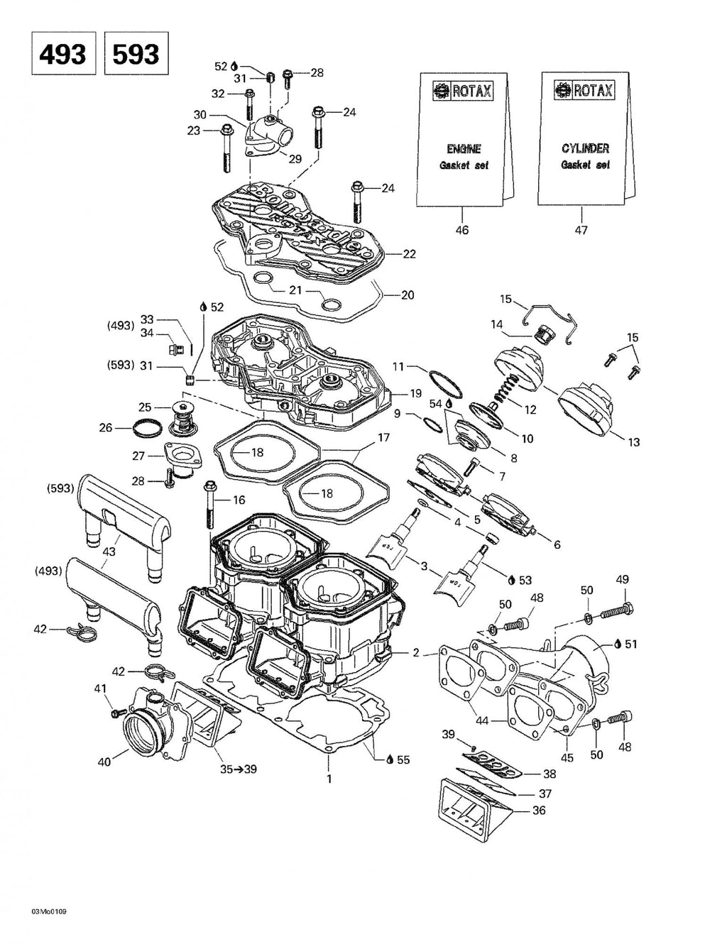 Fits 2000-2003 Ski-Doo Double Gasket 0.5 Mm Grand Touring 500., OEM Part # 420931588