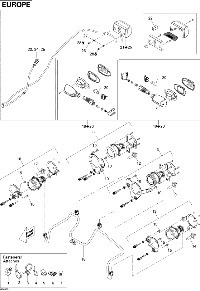 Fits 2008 Can-Am Spyder GS 990 5-Speed / Spyder GS 990 Semi-Automatic RH Low Beam Ass., OEM Part # 219800188