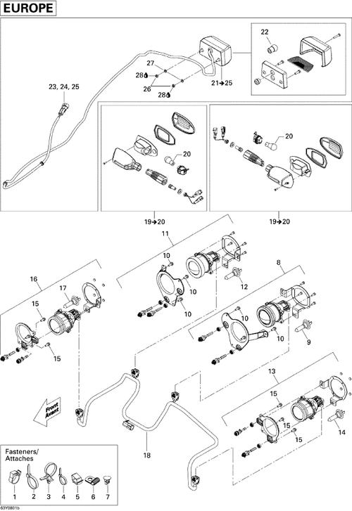 Fits 2008 Can-Am Spyder GS 990 5-Speed / Spyder GS 990 Semi-Automatic RH Low Beam Ass., OEM Part # 219800188