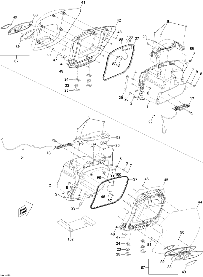 Fits 2010 Can-Am Spyder RT, RTS Roadster SE5 / Spyder RT, RTS Roadster SM5 RH Cover, OEM Part # 708300238