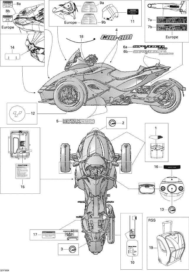 Fits 2010 Can-Am Spyder RS Roadster SE5 / Spyder RS Roadster SM5 Rotax 990 Decal, OEM Part # 704902042