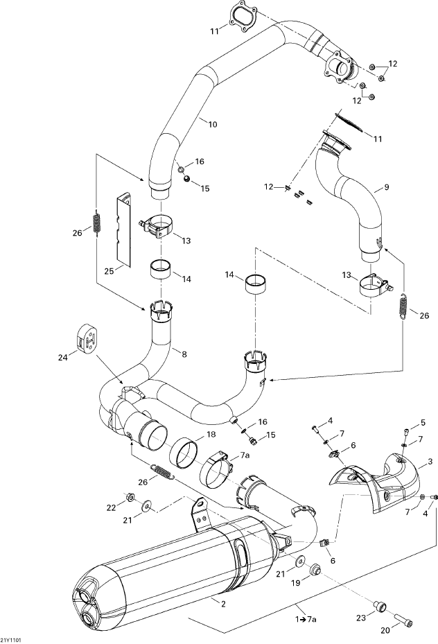 Fits 2009-2012 Can-Am Motorcycles Rear Exhaust Pipe, OEM Part # 707600635