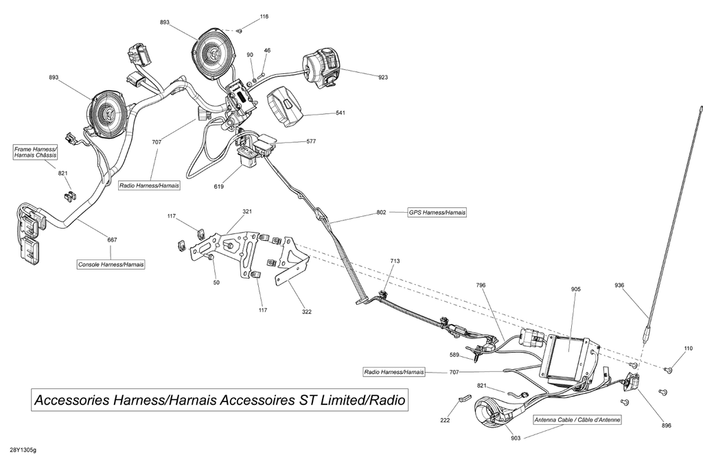 Fits 2013 Can-Am Spyder RT Limited SE5 / Spyder ST Limited SE5 Gps Harness, OEM Part # 710003113