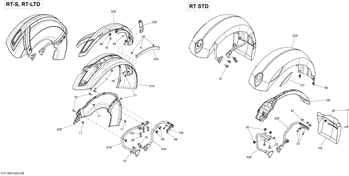 Fits 2014 Can-Am Spyder RTS SE6 / Spyder RTS SM6 Timeless Black LH Fr Fender Moulding, OEM Part # 705008016
