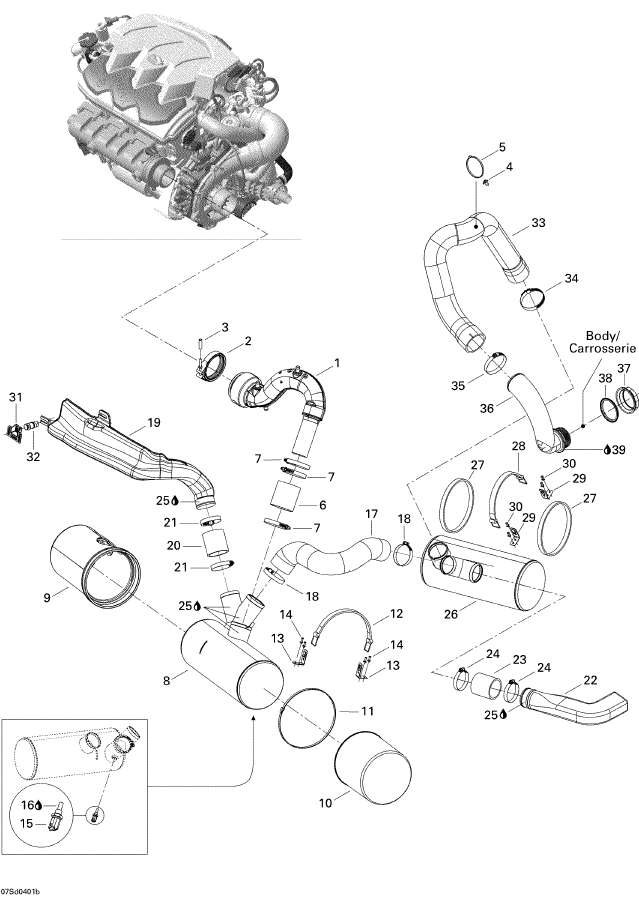 Fits 2003-2004 Sea-Doo GTX 4-TEC, LTD Supercharged / GTX 4-TEC, Special Supercharged / GTX 4-TEC, Supercharged Rear Hose, OEM Part # 274001015