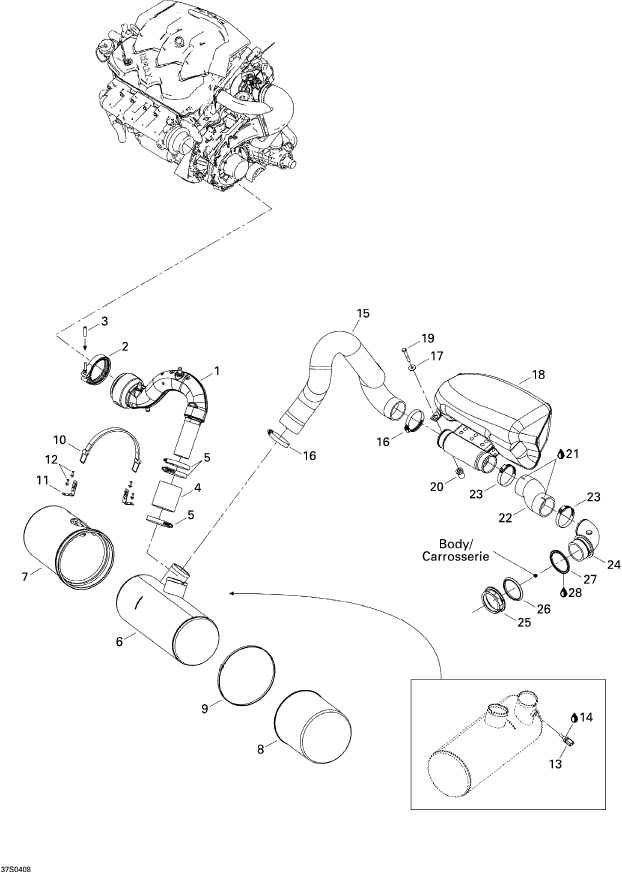 Fits 2004-2006 Sea-Doo RXP Front Exhaust Hose, OEM Part # 274000987
