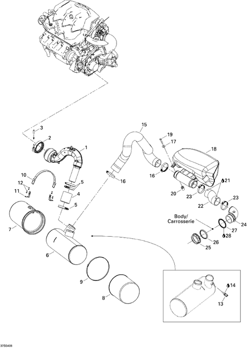 Fits 2004-2006 Sea-Doo RXP Front Exhaust Hose, OEM Part # 274000987