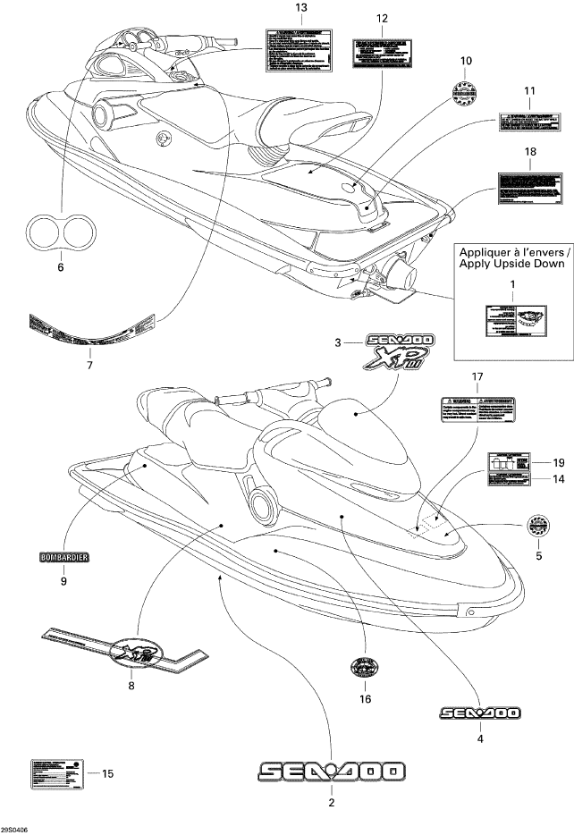 Fits 2004 Sea-Doo XP DI Label-English, OEM Part # 219902669