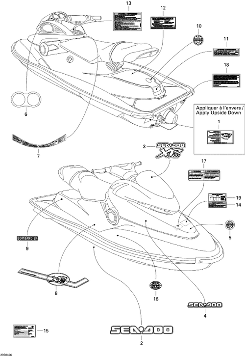 Fits 2004 Sea-Doo XP DI Label-English, OEM Part # 219902669