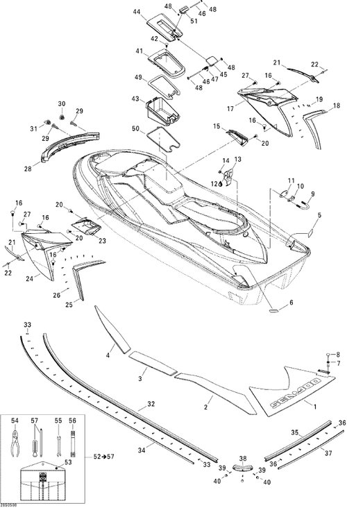 Fits 2005 Sea-Doo GTX 4-TEC, LTD SCIC Bumper Corner, Slate Grey, OEM Part # 291002078