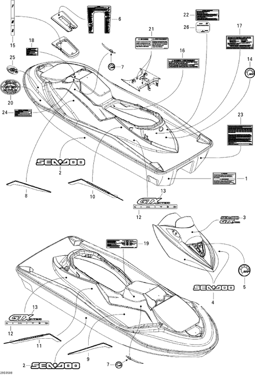 Fits 2005 Sea-Doo GTX 4-TEC, LTD SCIC Sea-Doo Decal, OEM Part # 219902381