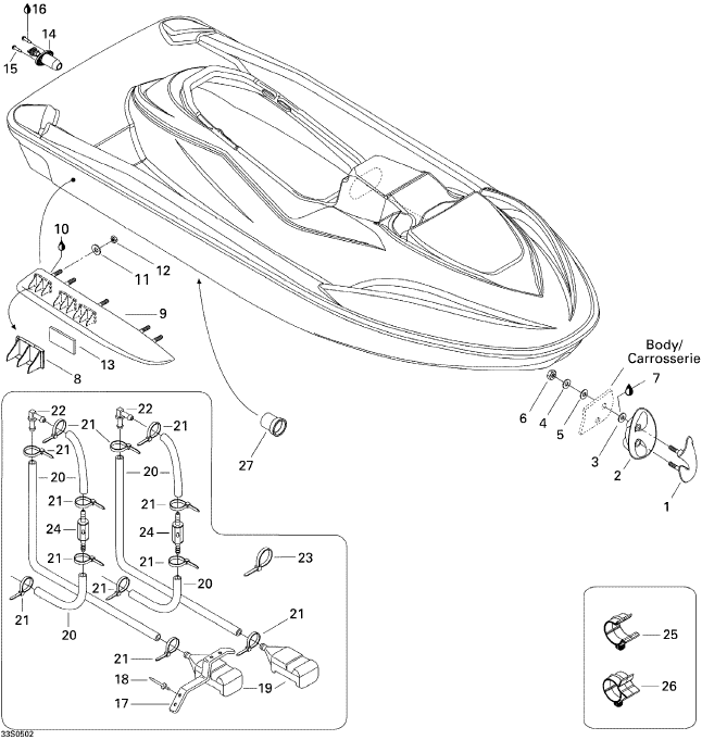 Fits 1999-2005 Sea-Doo Marine Parts Sponson-RH., OEM Part # 292000594