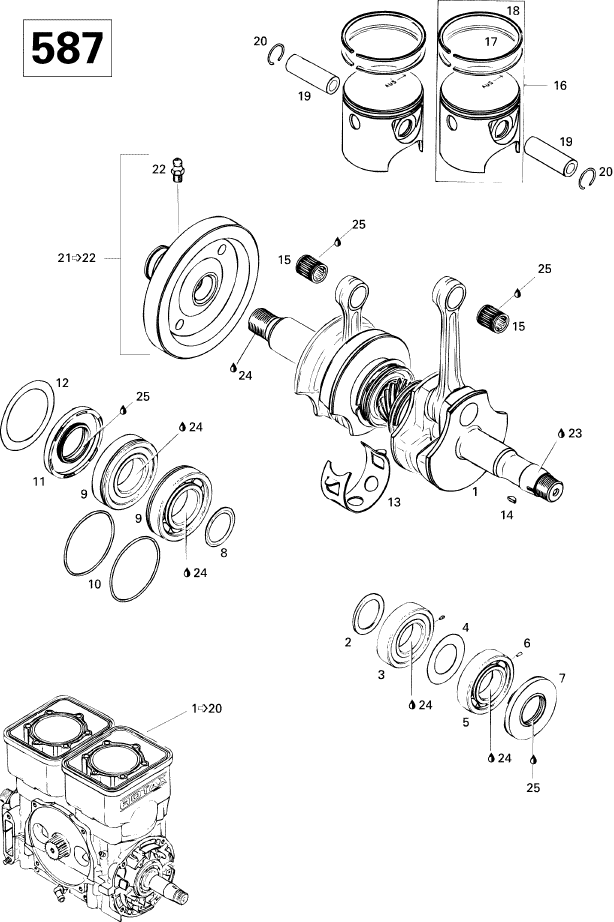 Fits 1996 Sea-Doo GTS, 5817 / SP, 5876 / SPI, 5878 Piston Pin, OEM Part # 420916136
