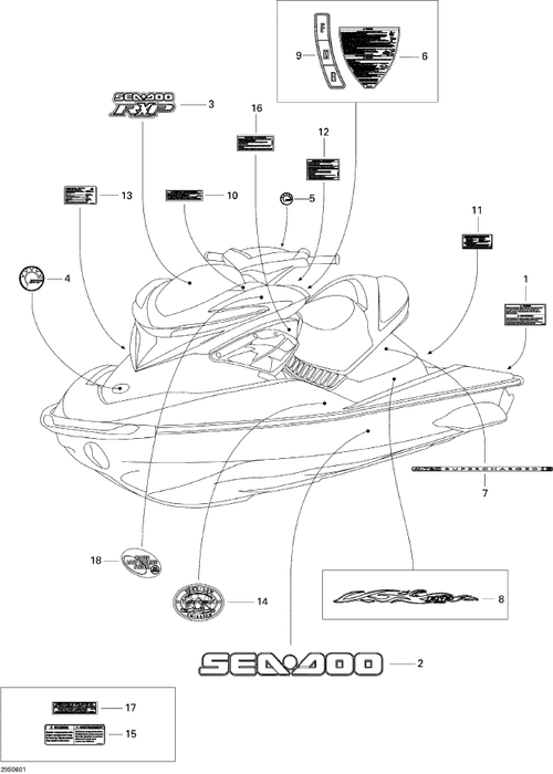 Fits 2006 Sea-Doo RXP Rear Decal, OEM Part # 219902566