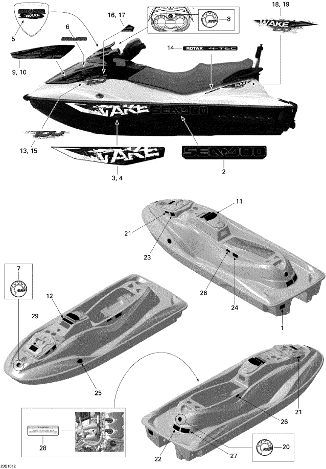 Fits 2010-2011 Sea-Doo WAKE 155 / Wake 155 Sea-Doo Hull Decal, OEM Part # 219903140