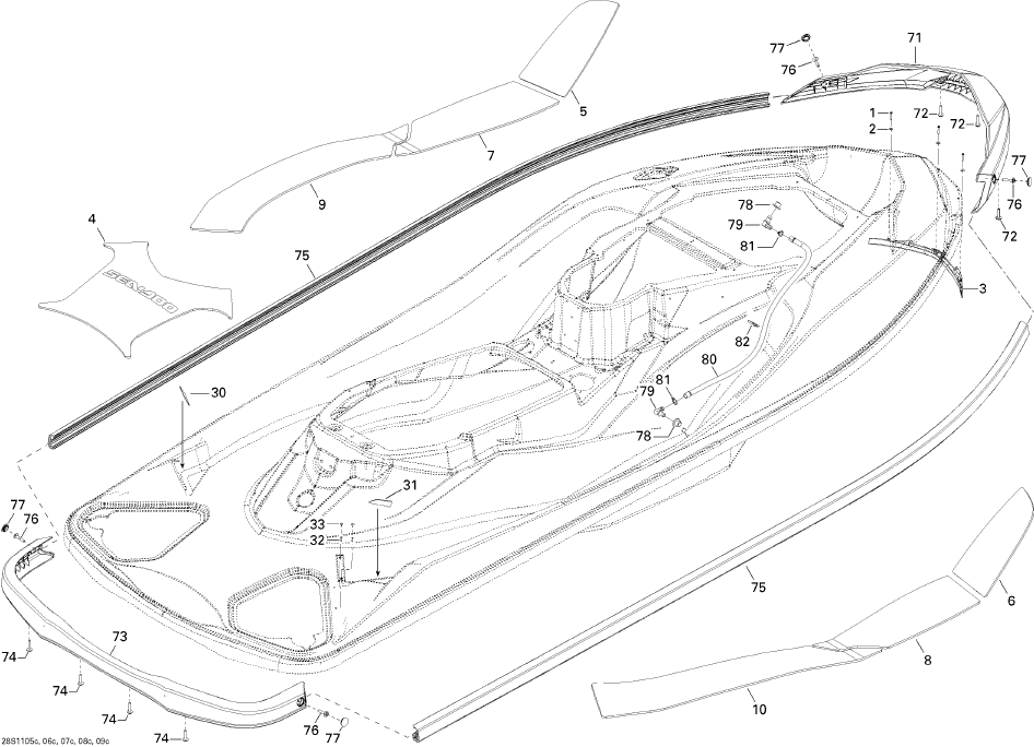 Fits 2010-2011 Sea-Doo RXT-X 260 & RS / RXT-X and X RS 260 Anti Slip Mat Rear L, OEM Part # 291002965