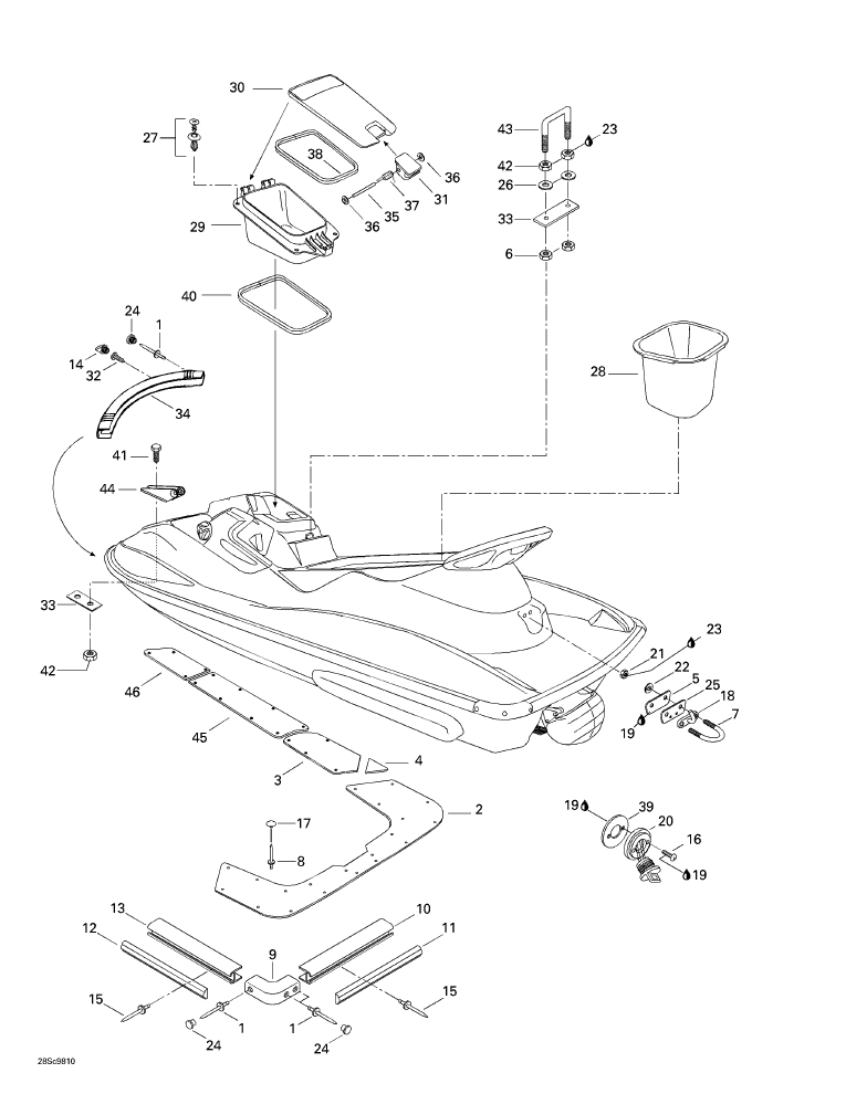 Fits 1998-5666 Sea-Doo Marine Parts Bridge Lower, OEM Part # 291001281