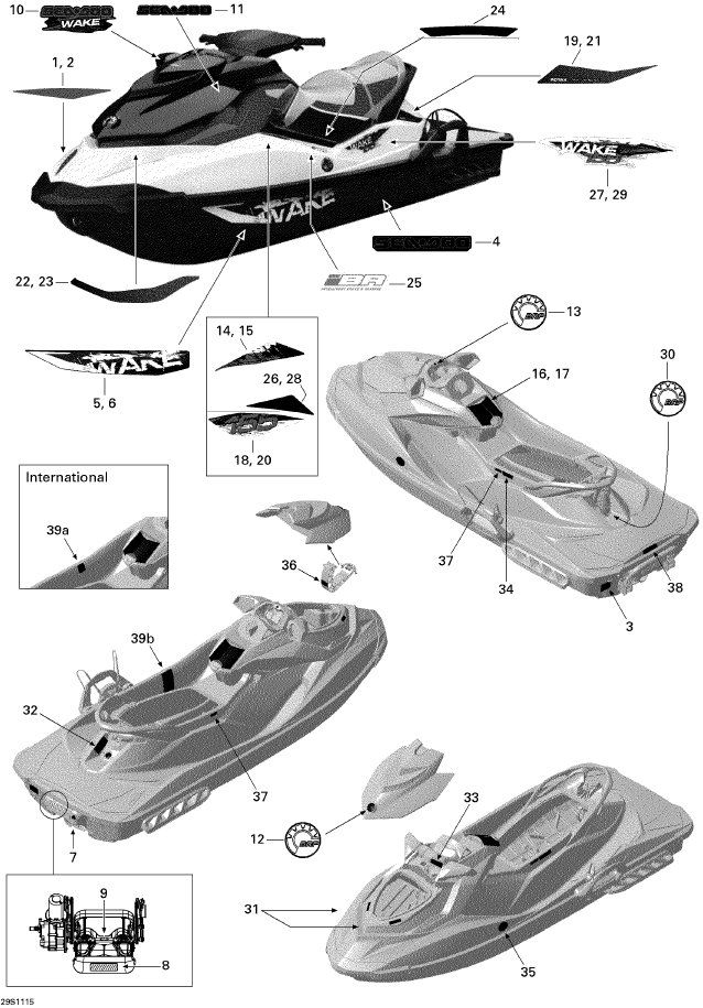 Fits 2011 Sea-Doo WAKE 155 LH Decal, Wake 155, OEM Part # 219903331