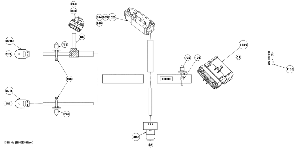 Fits 2011-2012 Sea-Doo GTS 130 & Rental 99 / GTS 130 & Rental 99 (25CS, 43CS) Steering Wiring Harness, OEM Part # 278002503