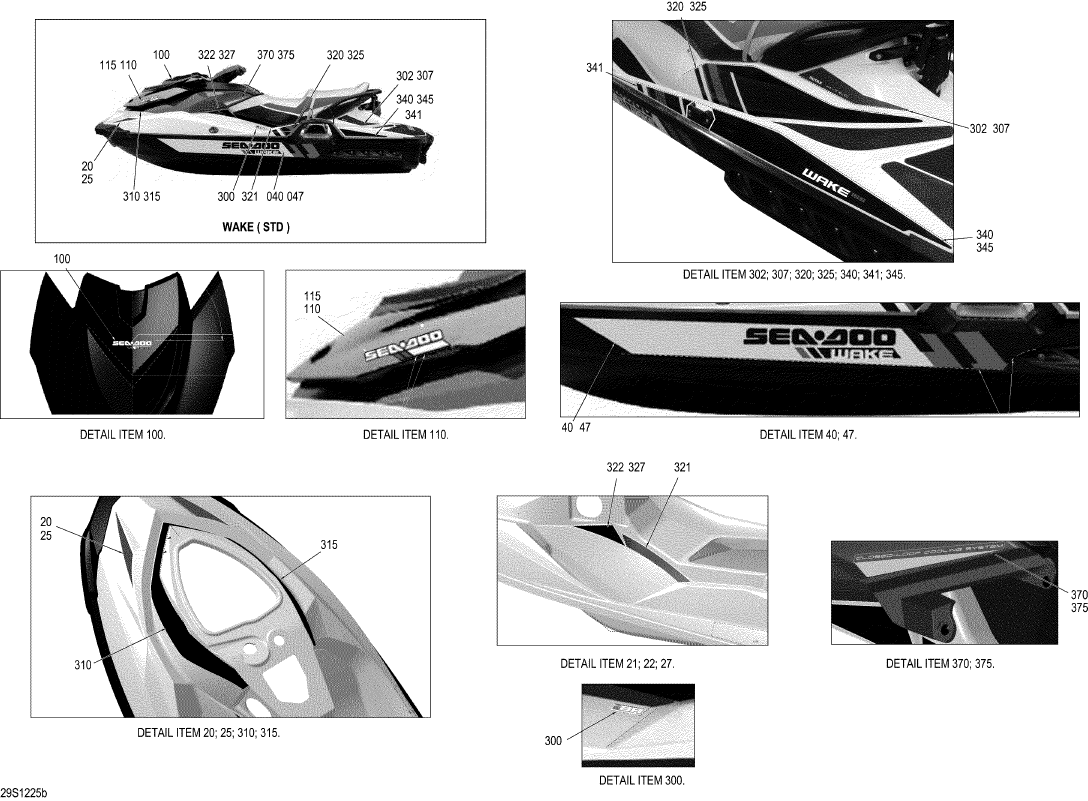 Fits 2012-2013 Sea-Doo WAKE 155 / WAKE 155 (35CA, 35CB) / WAKE 155 (35CR, 35CS) LH Rear Side Decal, OEM Part # 219903578