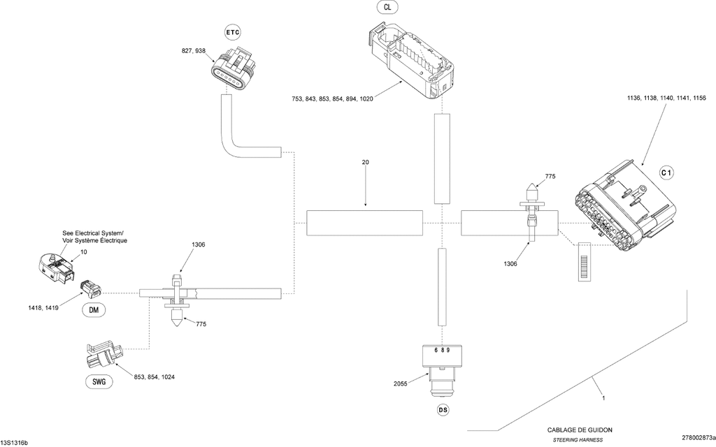 Fits 2013-2014 Sea-Doo GTS 130 & Rental Wiring Harness Ass Y, OEM Part # 278002953