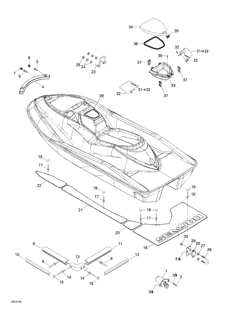 Fits 2000-2003 Sea-Doo Marine Parts LH Sponson, OEM Part # 292000617