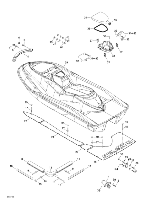 Fits 2000-2003 Sea-Doo Marine Parts LH Sponson, OEM Part # 292000617