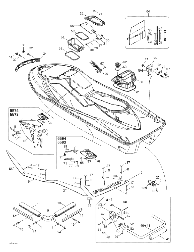 Fits 2002-2006 Sea-Doo Watercraft RH Grill, Black, OEM Part # 269500931