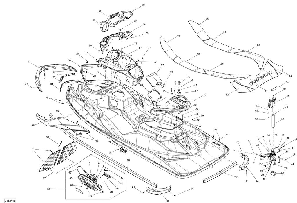 Fits 2014-2015 Sea-Doo WAKE 155 RH Panel, OEM Part # 269502134